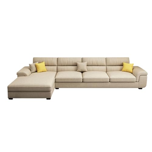 Image of Italino 5 Seater Luxurious L Shape Fabric Sofa Set (Left Side Lounger, Cream) | 5 to 6 Person Wooden Corner Sofa Couch for Living Room Bedroom Home Hall Furniture