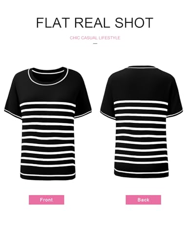 Image of SHEWIN Womens Tops Trendy Short Sleeve Shirts Crewneck Lightweight Knit Sweater Top Business Casual Outfits