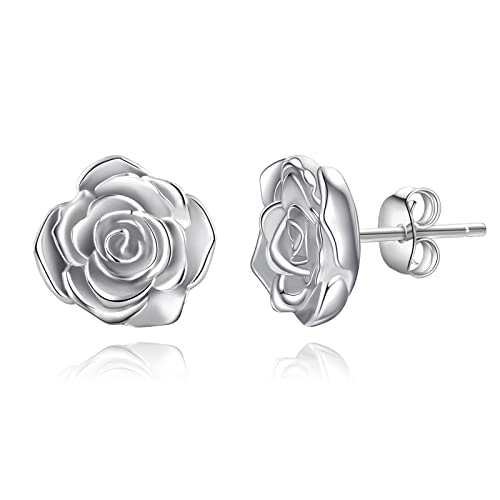 925 Sterling Silver Rose Flower Earring Plated Rose Gold Earrings Jewelry Gifts for Women Teens