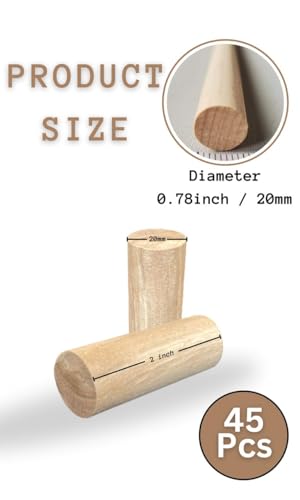 Image of BLOOMAX Wooden Dowel Rods - 45 Pcs Sanded Full-Finish Craft Sticks for Woodworking & DIY - 20mm x 2 Inch Round Dowels for Art Projects, Repairs, Building Material