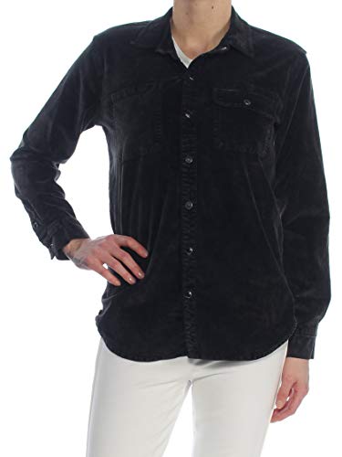 Lucky Brand Womens Velour Jacket Button-Down Top Black M