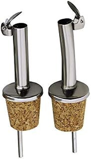 NDS Pack of 2 Stainless Steel & Cork Olive Oil Pourer & Drizzler with Hinged Flip Top Cap Ideal for Wine, Liquor, Coffee, Syrup & Vinegar Dispenser/Bottles