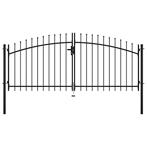 Xichuzi Doppelflügel-Gartentor, Gartentür, Gartenpforte Gaten, Doppelflügeltor, Einfahrtstor, mit Speerspitzen 300 x 150 cm