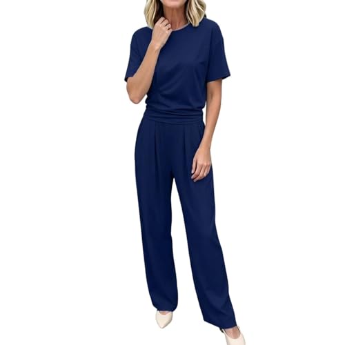 Conjunto de salón para mujer con manga corta y cómodos pantalones de dos piezas