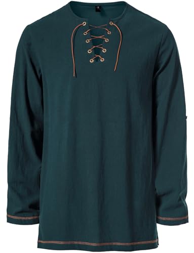 Image of JEMITOP Men's Pure Cotton Vintage Lace Up Shirts for Pirate Renaissance Viking Medieval Costume Without Belt
