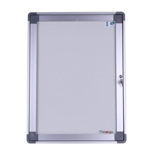 Vitrine Planorga d'intérieur à charnière amovible, aluminium anodisé, Fond Métal, 9 Feuilles