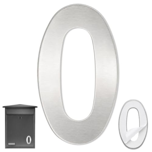 Numero 0 Casa, Número Cero Hogar, Número 0 Para Puerta, Número Para Pared, Número 0 Buzón, Acero Inoxidable 304, 75 Mm Alto X 47 Mm Ancho, Adhesivo, Plateado