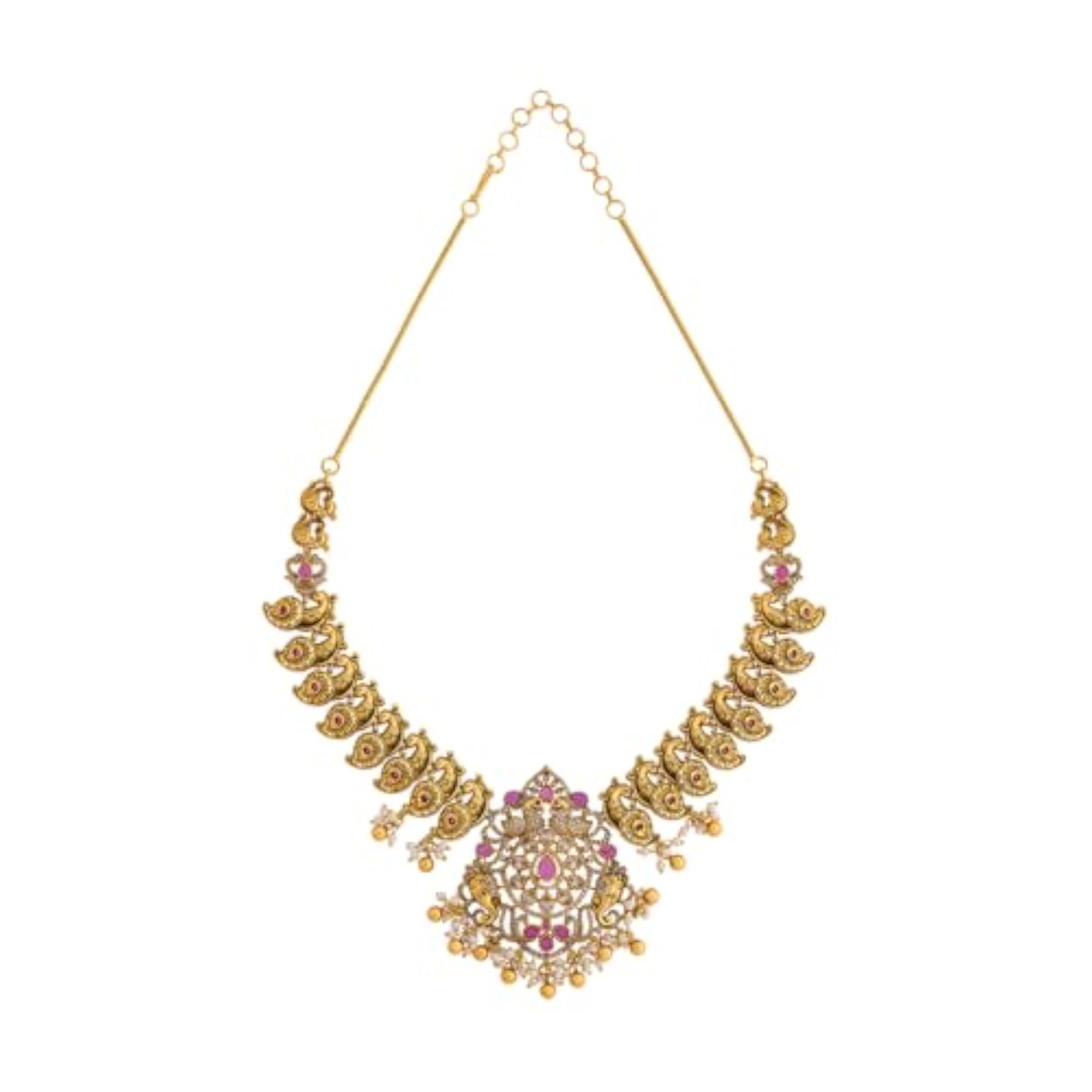 KUSHAL'S Ruby Gold Plated Antique Necklace Set with Jhumka Earrings