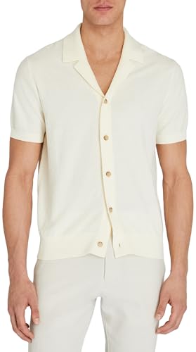 Club Monaco Men's Short Sleeve Boucle Camp Collar Sweater