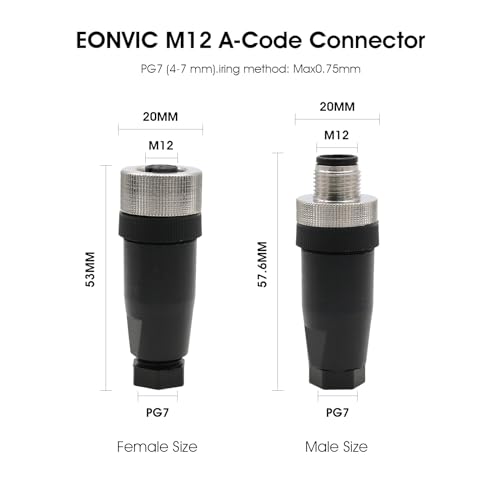 Eonvic M12 4-poliger Stecker und Buchse, 12 mm A-Code, industrieller Rundstecker, ungeschirmte Feldmontage, kabelbarer Sensor, IP67, 250 V, 4 A, AC/DC, gerade, 2 Sets