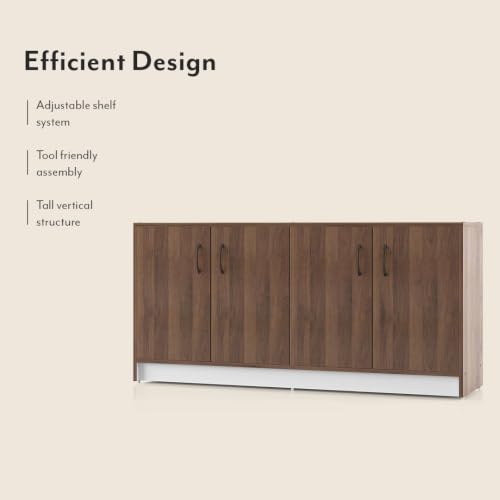 Image of Urban Ladder Alex 18 Pair Shoe Cabinet Shoe Rack with Doors | Stores 18 Pairs, Classic Walnut Finish