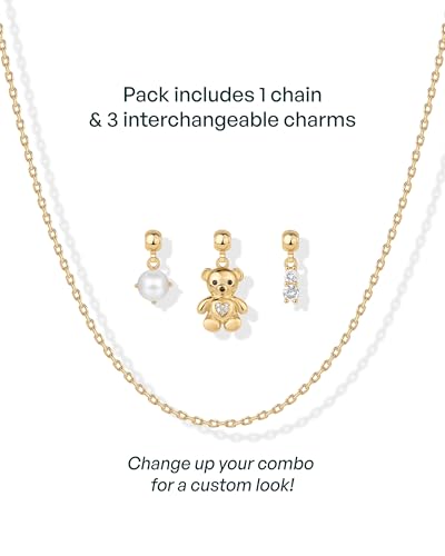 PAVOI 14K Gold Plated Dainty Necklace with Charms Set - Hypoallergenic Adjustable Chain Gold Charm Necklace for Women - Small Motif 3-Pack Removable Pendants - Cute Jewelry Gifts3