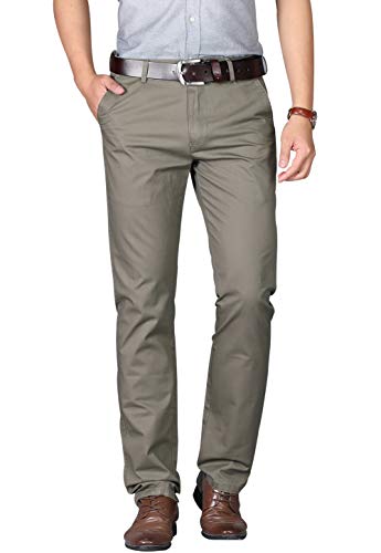 Pantalon homme anti-rides coton fluide sans repassage coupe droite droite confortable kaki 40