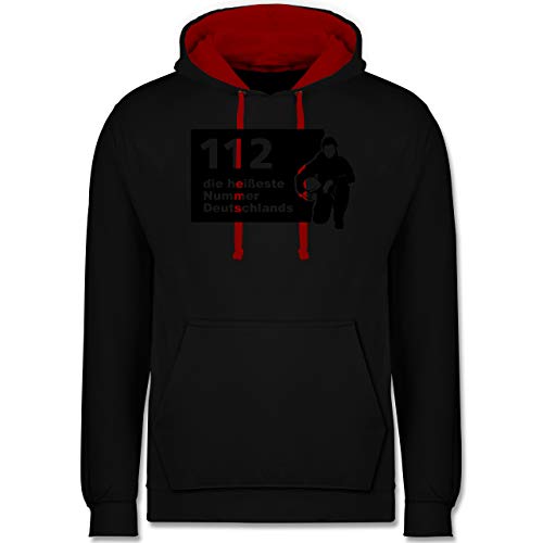 Feuerwehr - 112 die heißeste Nummer Deutschlands Feuerwehr - XS - Schwarz/Rot - 5XL Herren Hoodie - JH003 - Hoodie zweifarbig und