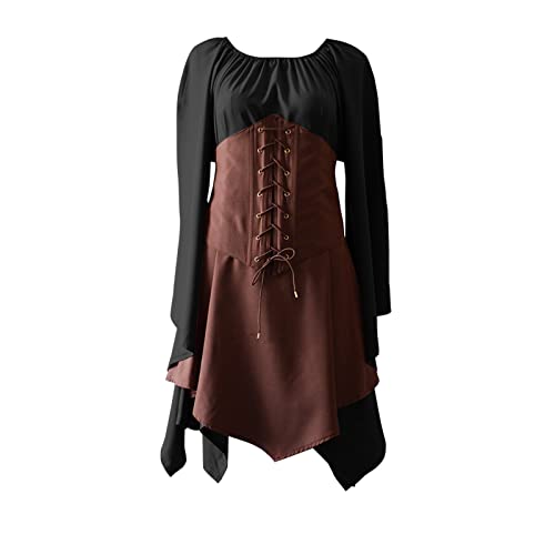 Robe traditionnelle médiévale de qualité supérieure avec corset en marron - 6