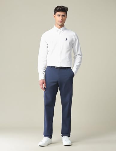 Image of U.S. Polo ASSN. Solid Tailored Fit Shirt for Men - 100% Cotton, Breathable & Comfortable, Full Sleeves Casual Shirt for Men