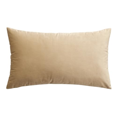 Image of MIULEE Velvet Pillow Cover Soft Luxury Decorative Throw Pillow Cover Single Rectangle Cushion Case for Couch Sofa Bedroom Car Decor,12x20 Inch Beige