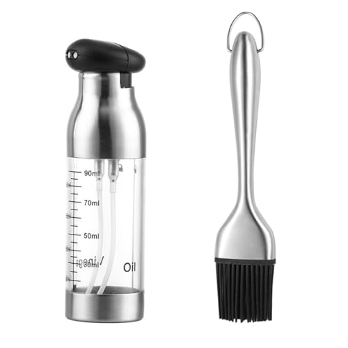 MOBUTOFU Stainless Steel Oil and Vinegar Spray Bottle Set Dual-head Mist and Press Dispenser with Oil Brush Kitchen Cruet for Cooking and Salad Dressing