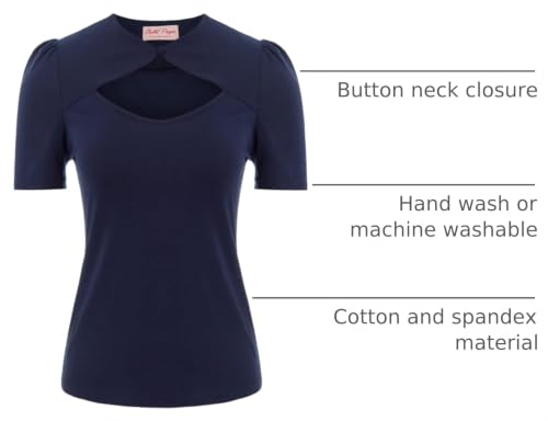 Image of Belle Poque Women's Hollowed-Out Tops 1950s Retro Vintage Short Sleeve Cotton Blouse