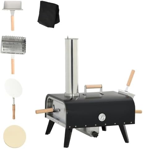 Outdoor Pizza Oven with 12" Rotating Stone, Peel and Cover, Portable Pellet Wood Fired Pizza Maker with Foldable Legs, Stainless Steel Pizza Grill for Outside, Backyard, Outdoor Kitchen