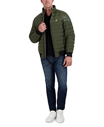 Image of Nautica Men's Mixed Media Quilted Bomber Jacket Water Resistant Long Sleeve Zip Up Coat