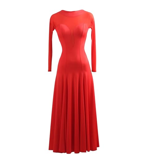 Robe de danse de salon rouge avec jupe fluide pour réussir votre compétition de valse