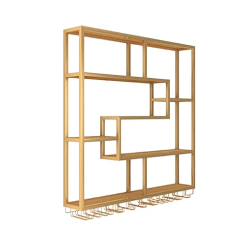 Soporte para botellas de vino metálico montado en pared dorado