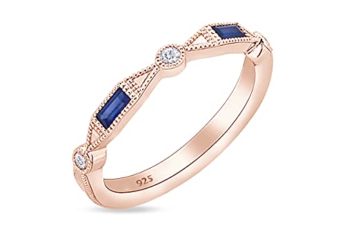 AFFY Round Cut 0.08 Carat White Natural Diamond & 0.12 Carat Blue Sapphire Wedding Band Eternity Ring In 14K Gold Over Sterling Silver (I2-I3 Clarity)2