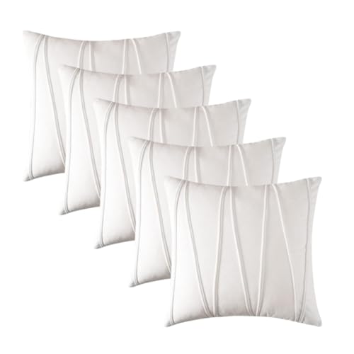 Image of Amazon Brand - Umi Decorative Striped Throw Pillow Covers 16 X 16 Inch,Soft Solid Velvet Pillow Covers Cushion Case with Zigzag Pattern for Sofa Bedroom 40 X 40 Cm (Pack of 5) White