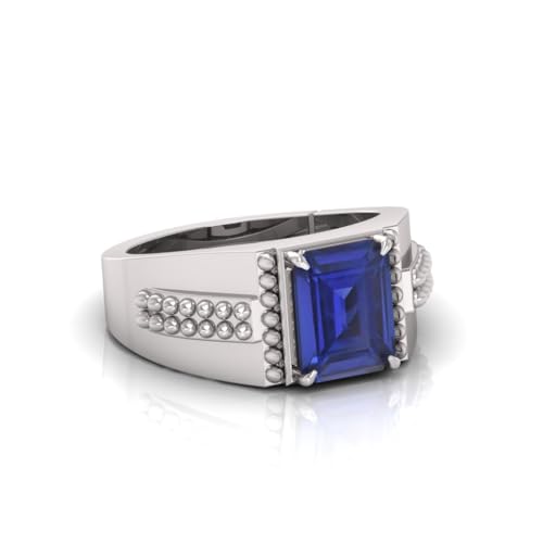 Bague plaquée argent 22 carats ornée d'un saphir bleu véritable - 3