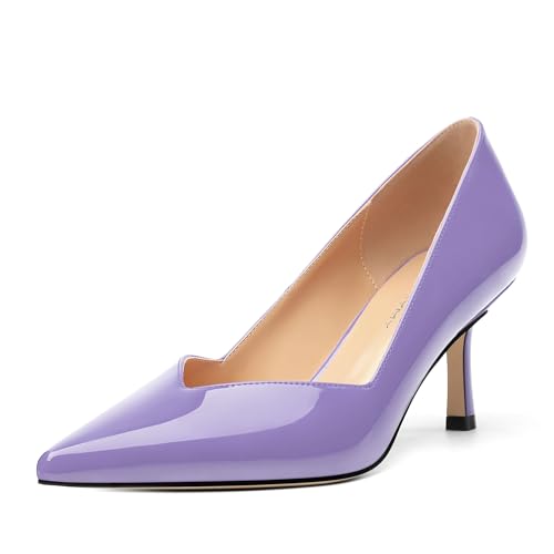 Image of Women Pointed Closed Toe 2.5 Inch Kitten Heel Slip On Pumps | Elegant Comfort Formal Dress Footwear, Versatile Ladies Shoes For Office Wedding Party Evening Daily Occasions