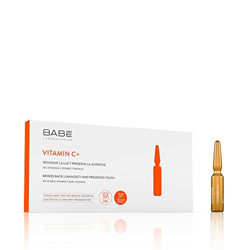 Laboratorios Babé - Ampollas Faciales Vitamina C + Extracto de Regaliz (10 Unidades), Efecto Flash Luminosidad Reafirmante, Acción Antiinflamatoria y Calmante