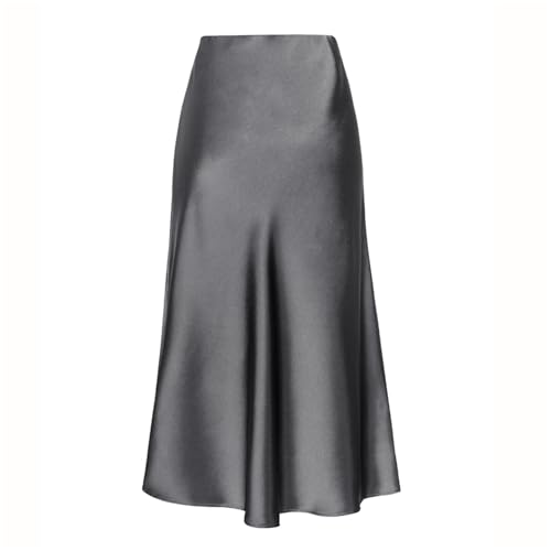 Womens Satin Silk High Waist Slit Midi Skirt Elastic Waistband Midi Skirts
