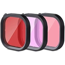 Lente Hidrofobico Gopro 9 FLOTRUTE 3 en 1 Snorkel Diving Underwater Red/Pink/Purple Lente Filter en Agua de mar y Agua Dulce para la Carcasa Oficial Resistente al Agua de GoPro Hero 11, 10, 9, Black
