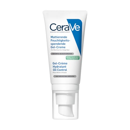 CeraVe Mattierende Feuchtigkeitsspendende Gel-Creme, Tägliche Pflege für fettige und ölige Haut, Mit 3 essenziellen Ceramiden, Hyaluronsäure und Niacinamid, 52 ml