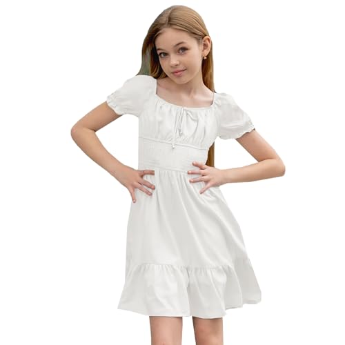 Simplee kids Off The Shoulder Summer Dress Girls Smocked Ruffle Puff Sleeves Teen Skirt