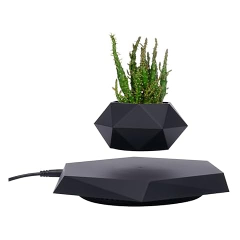 Bacacoo Rotation Flower Pot, Magnetic Levitating Plant Pot for Air Plants,Floating Plant Pot,Rotating Air Bonsai Planter Flower Pot for Home Living Room Office Desk (Black) Cover