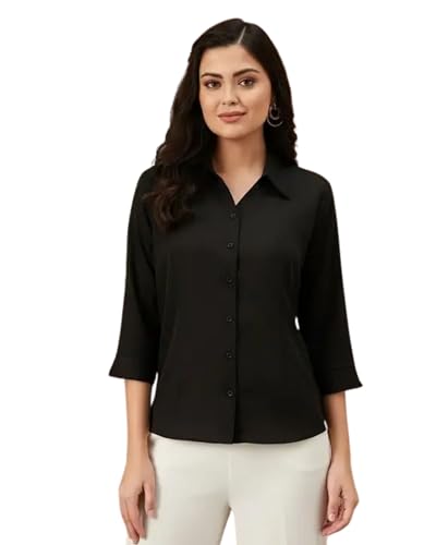 Image of Women's Viscose Rayon Button Down 3 /4 Sleeves Collar Neck Plain Formal Shirt Pack of 1