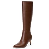 QIY Tall Boots Brown Knee High Heel Kitten Heel Boots for Women Fall Boots Pointed Toe Long Boots Women Brown Boots Knee High Heels Winter Fall Boots Size 7