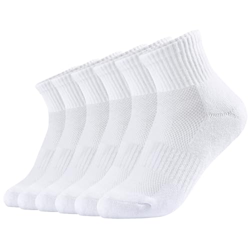 LO SHOKIM Ankle Socks - Women & Men Cushioned Running & Work Sports Socks (Cotton Breathable) - 6 Pairs (4-10 Youth)