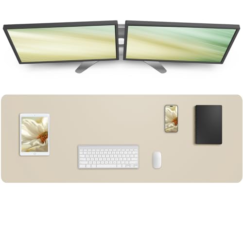 Image of AFIING Leather Desk Pad Protector, Mouse Pad, Office Desk Mat, Non-Slip PU Leather Desk Blotter, Large Desk Mat, Waterproof Keyboard Mat for Office /Home /Decor (Beige, 55 inch x 17 inch)