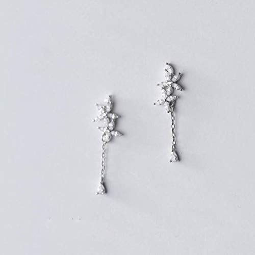 Boucles d'oreilles fleur argent S925 et pampille style diamant