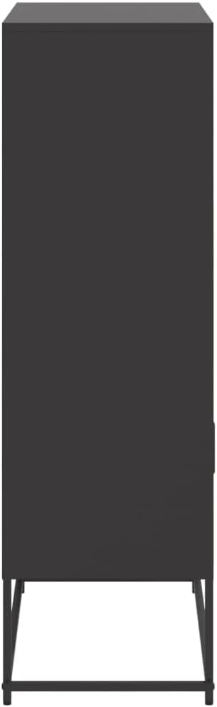 Highboard Black Steel 27.0x15.2x48.6 in Rectangular Storage Cabinet with Metal Shelves, Modern Matte Black Finish for Living Room Bedroom, Industrial Design Durable Build