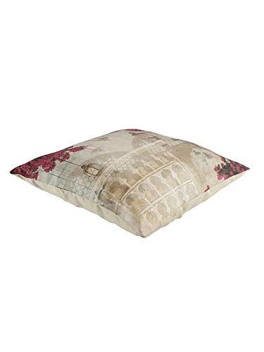 Image of ROMEE Designer Floral Printed Cushion Covers 16 inch x 16 inch Set of 5 | Decorative Square Jute Throw Pillow /Cushion Cover for Living Room, Sofa, Couch, Bedroom (Beige)