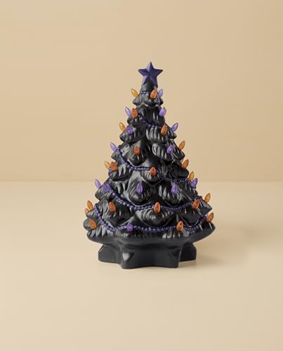 Image of Lenox Treasured Traditions Black Light-Up Tree Halloween Christmas Figurine