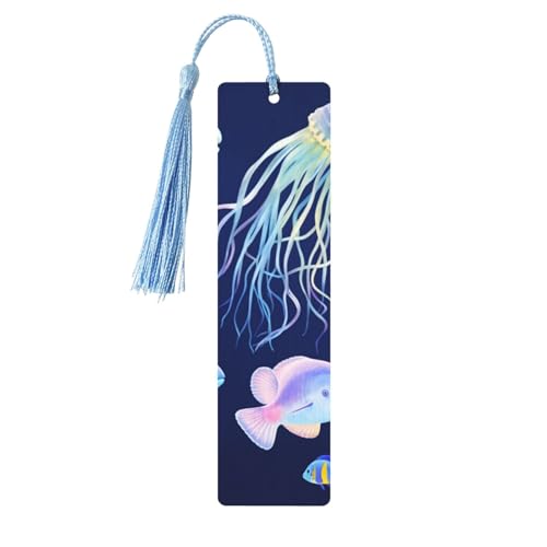 水生海の動物木製しおり DIY 木製クラフトしおり カラフルなタッセル付き 木製ギフトタグ ラベル 本好きの方への珍しいギフト 男性 女性