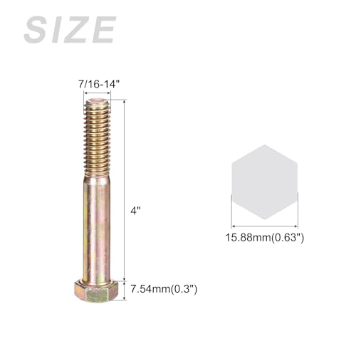 Image of METALLIXITY Hex Bolts (7 /16-14x4) 10Pcs, Grade 8 Carbon Steel Zinc Plated Partial Threaded, UNC Coarse Thread Hex Head Screw Bolt - for Furniture Repair, Yellow