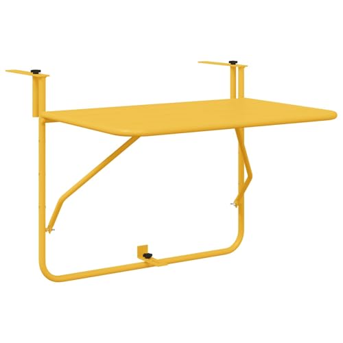 vidaXL Table Suspendue de Balcon Moutarde 60 x 39 x 65 cm Acier, Table de Jardin et Balcon, Moderne, Robuste, Pliable, Suspendue, Gain de Place, Meuble Multifonction extérieur