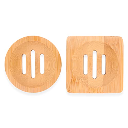Tiardey 2 pcs Main Porte-Savon en Bois Naturel carré et Rond Porte-Savon Support de Rangement pour Accessoires de Bain à la Maison