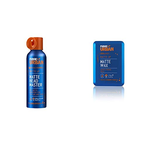 Fudge Urban Texturising Hair Spray for Men, Matte Headmaster Hairspray, 135 ml with Fudge Urban Hair Wax, Matte Wax for Men, Firm Hold, Strong Hold, No Shine, Invisible Texture, 70 g